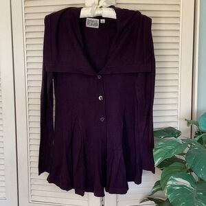 Vintage Anthropologie Rosie Neira Purple Button-Up Flared Cardigan